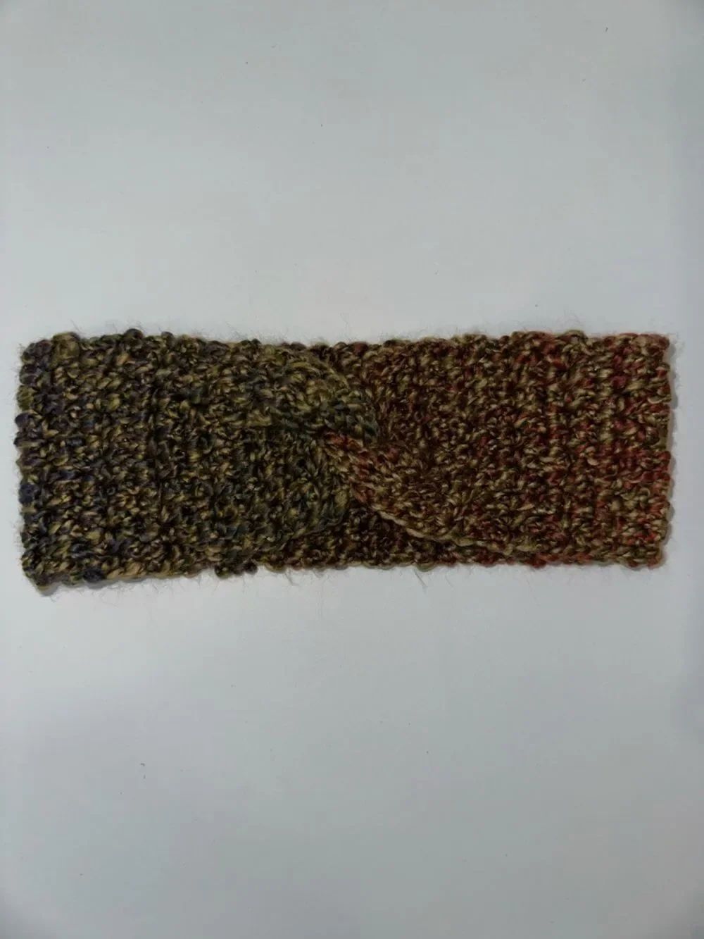 Hand Crochet CamoโGreen Purple Burgundy Twist Front Headband